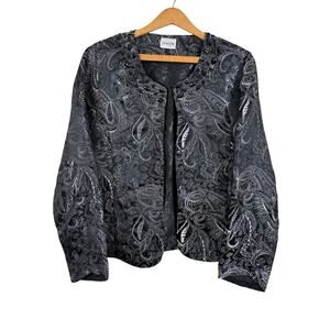 Chico's Women Floral Open Jacket Blazer Sz 12-14**READ Beaded Dark Romantic